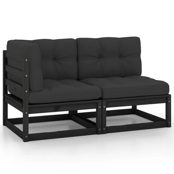 vidaXL 2-tlg. Garten-Lounge-Set mit Kissen Schwarz Massivholz Kiefer