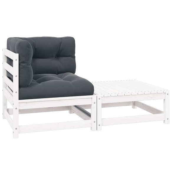 vidaXL 2-tlg. Garten-Lounge-Set mit Kissen Weiß Massivholz Kiefer