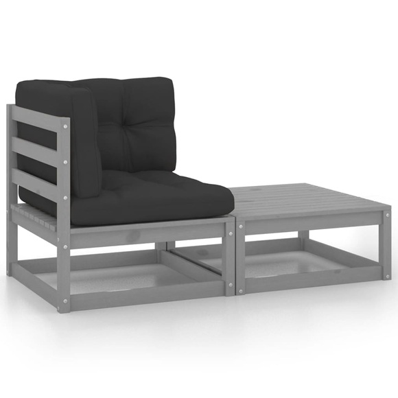 vidaXL 2-tlg. Garten-Lounge-Set mit Kissen Grau Massivholz Kiefer