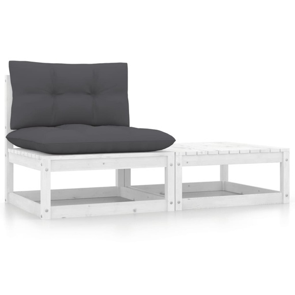 vidaXL 2-tlg. Garten-Lounge-Set mit Kissen Weiß Massivholz Kiefer