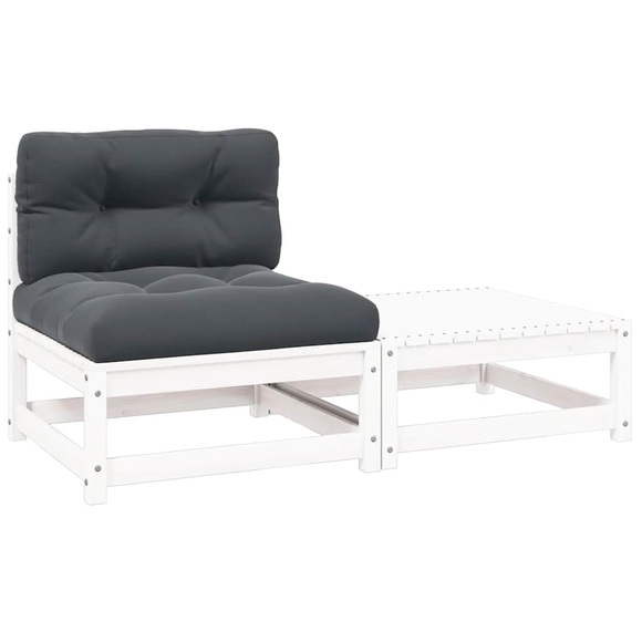 vidaXL 2-tlg. Garten-Lounge-Set mit Kissen Weiß Massivholz Kiefer