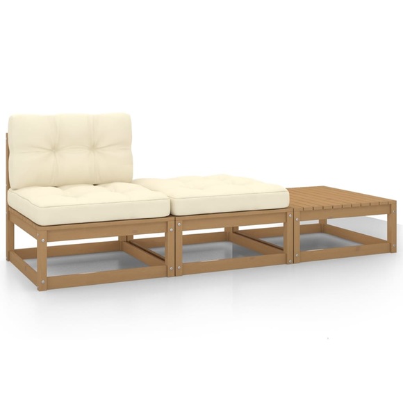 vidaXL 3-tlg. Garten-Lounge-Set mit Kissen Honigbraun Kiefernholz
