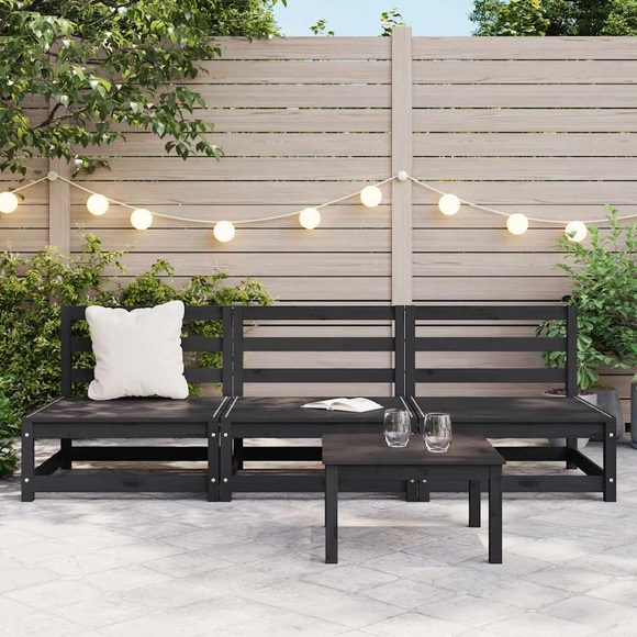 vidaXL Garten-Mittelsofas 3 Stk. Schwarz Kiefer Massivholz
