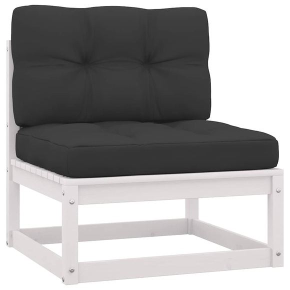 vidaXL Garten-Mittelsofa mit Anthrazit Kissen Weiß Massivholz Kiefer