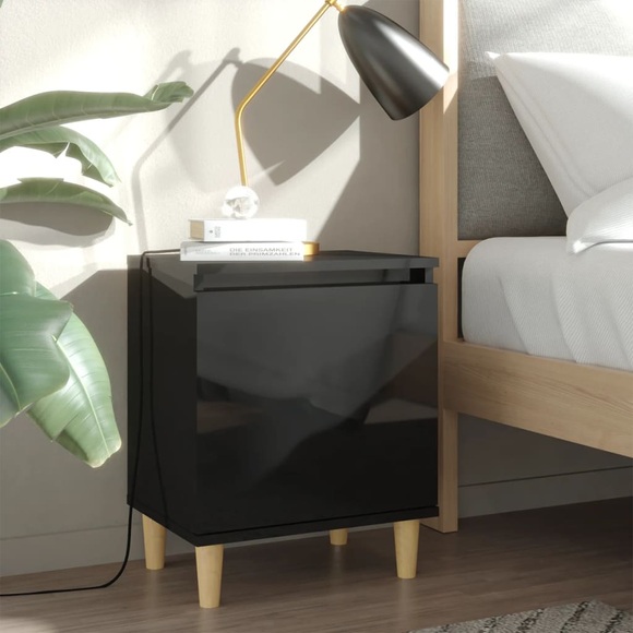vidaXL Nachttische Massivholzbeine 2 Stk Hochglanz-Schwarz 40x30x50cm