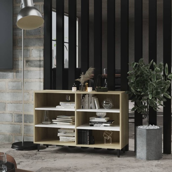 vidaXL Sideboard Weiß und Sonoma-Eiche 103,5x35x70 cm Spanplatte