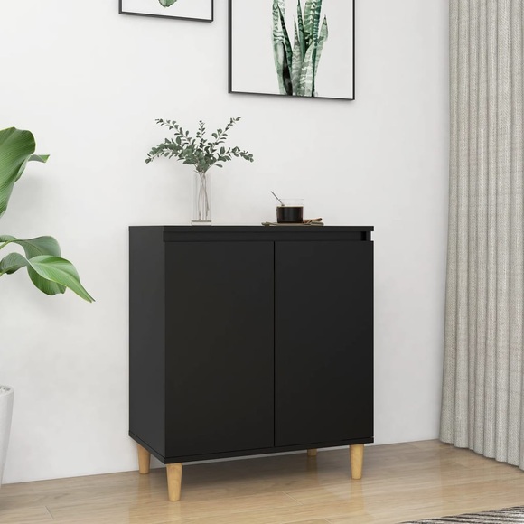 vidaXL Sideboard mit Massivholz-Beinen Schwarz 60x35x70 cm Spanplatte