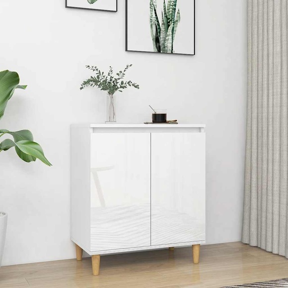 vidaXL Sideboard Massivholzbeine Hochglanz-Weiß 60x35x70cm Spanplatte
