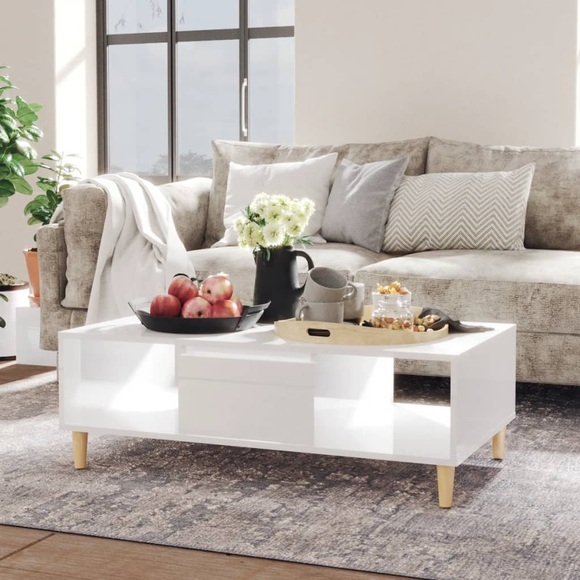 vidaXL Couchtisch Hochglanz-Weiß 103,5x60x35 cm Spanplatte