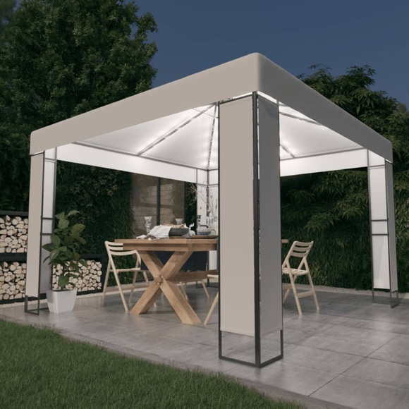 vidaXL Pavillon mit Doppeldach & LED-Lichterkette 3x3 m Weiß