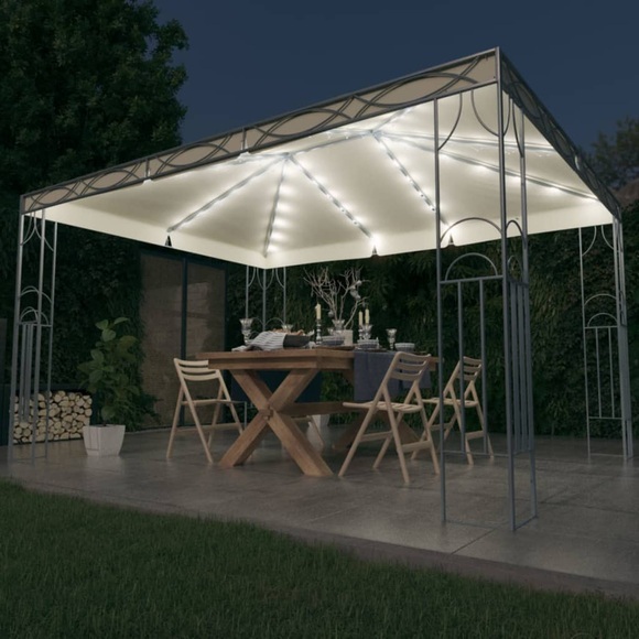 vidaXL Pavillon mit LED-Lichterkette 400x300 cm Cremeweiß