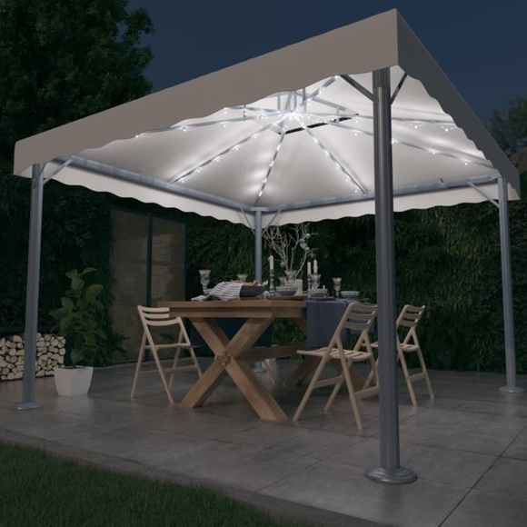 vidaXL Pavillon mit LED-Lichterkette 300x300 cm Cremeweiß Aluminium