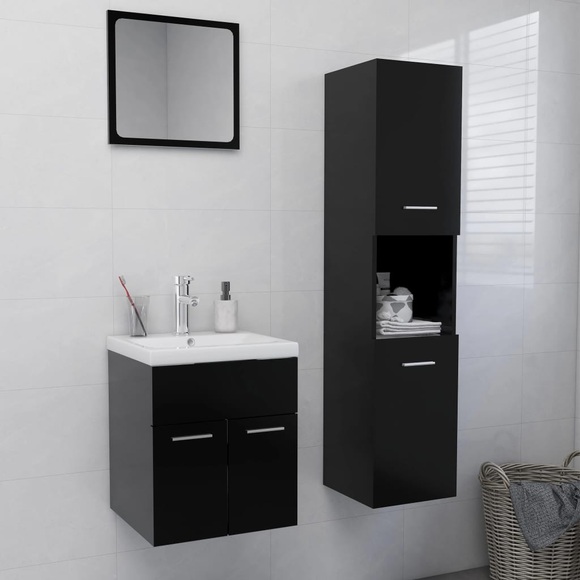 vidaXL Badmöbel-Set Schwarz Spanplatte