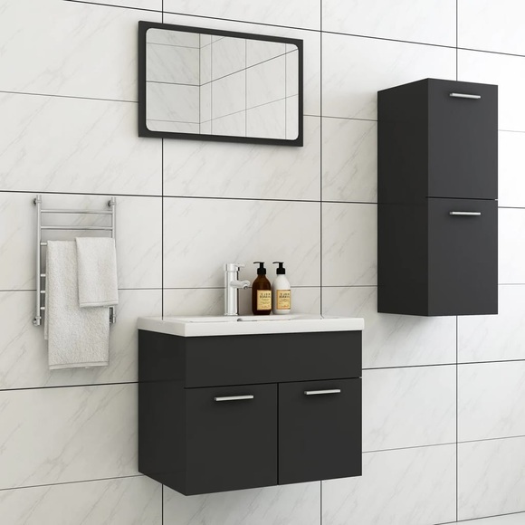 vidaXL Badmöbel-Set Grau Holzwerkstoff