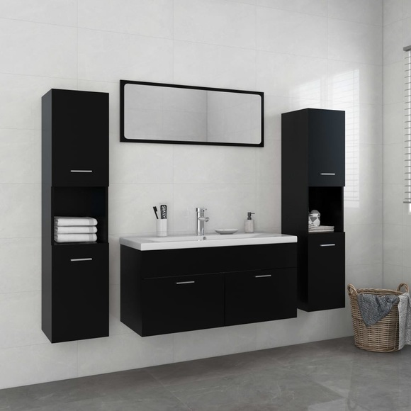 vidaXL Badmöbel-Set Schwarz Spanplatte