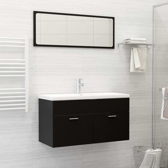 vidaXL Badmöbel-Set Schwarz Spanplatte
