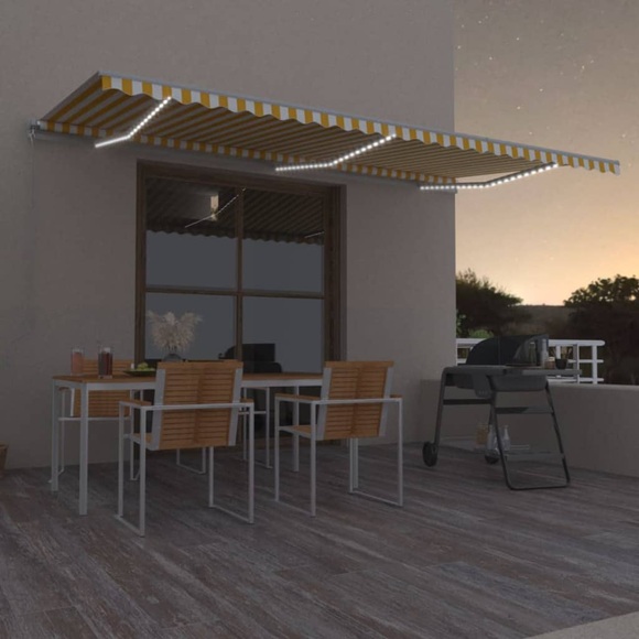 vidaXL Gelenkarmmarkise Einziehbar mit LED 600x350 cm Gelb und Weiß