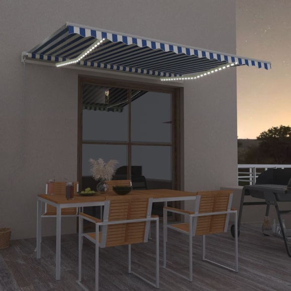 vidaXL Gelenkarmmarkise Einziehbar mit LED 400x350 cm Blau und Weiß