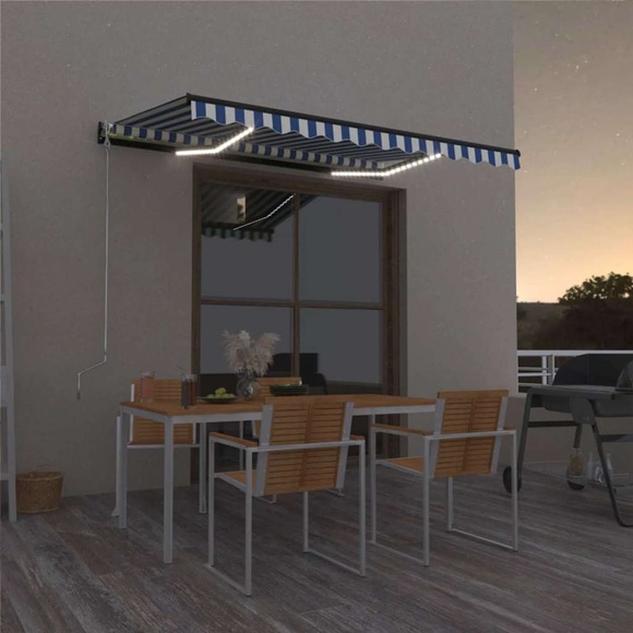 vidaXL Gelenkarmmarkise Einziehbar mit LED 350x250 cm Blau und Weiß