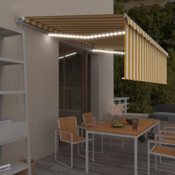 vidaXL Gelenkarmmarkise Einziehbar mit Volant & LED 5x3 m Gelb & Weiß