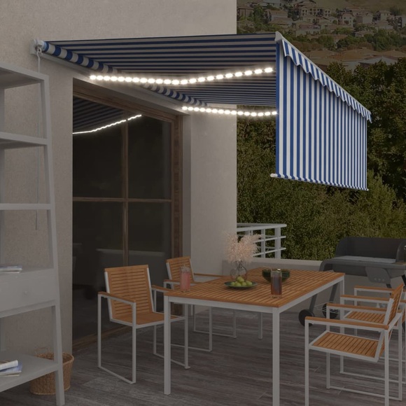 vidaXL Gelenkarmmarkise Einziehbar mit Volant & LED 4x3 m Blau & Weiß