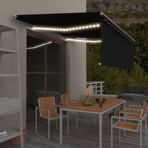 vidaXL Gelenkarmmarkise Einziehbar mit Volant & LED 4x3 m Anthrazit
