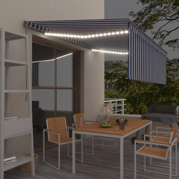 vidaXL Gelenkarmmarkise Einziehbar mit Jalousie LED 4x3m Blau und Weiß