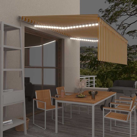 vidaXL Gelenkarmmarkise Einziehbar mit Volant & LED 4x3 m Gelb & Weiß