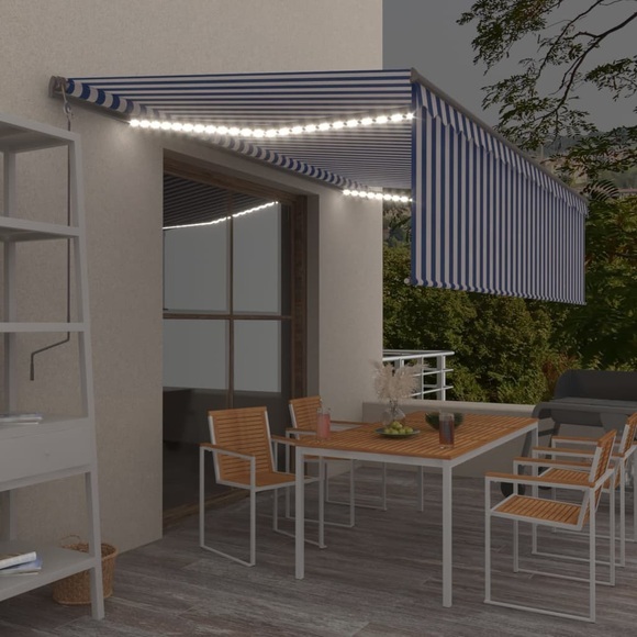 vidaXL Gelenkarmmarkise Einziehbar mit Volant & LED 5x3 m Blau & Weiß