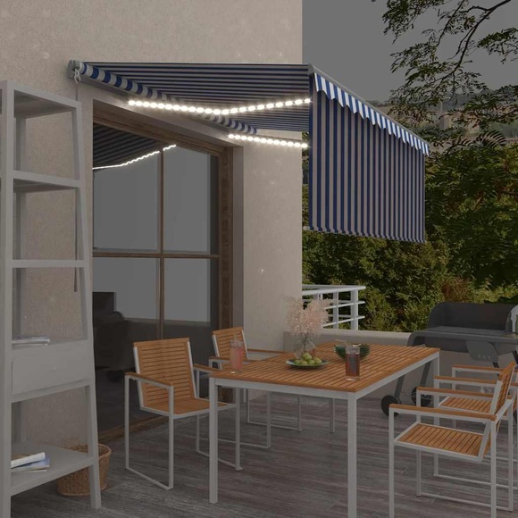 vidaXL Gelenkarmmarkise Einziehbar mit Volant & LED 3x2,5m Blau & Weiß
