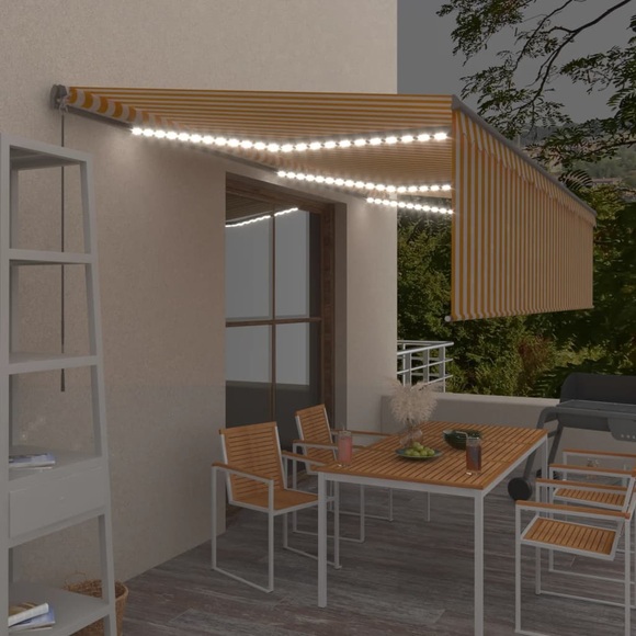 vidaXL Gelenkarmmarkise Einziehbar mit Volant & LED 6x3 m Gelb & Weiß