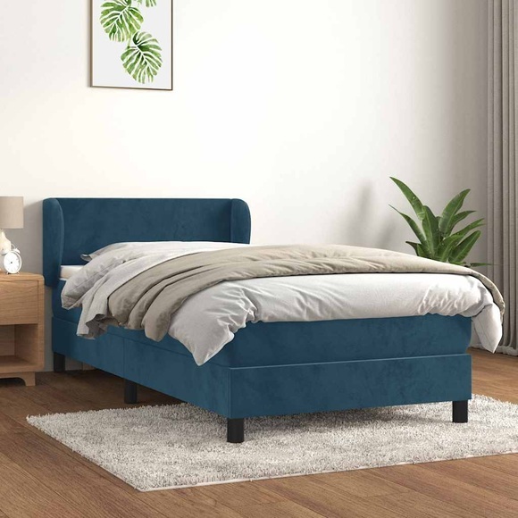 vidaXL Boxspringbett mit Matratze Dunkelblau 90x200 cm Samt