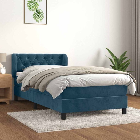 vidaXL Boxspringbett mit Matratze Dunkelblau 200x200 cm Samt