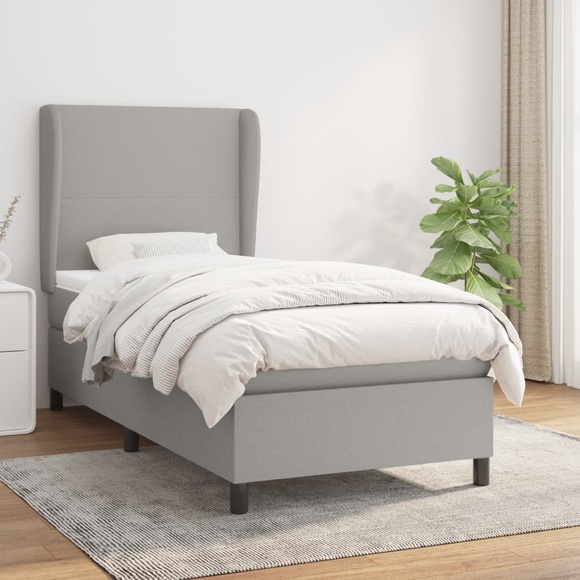 vidaXL Boxspringbett mit Matratze Hellgrau 90x200 cm Stoff