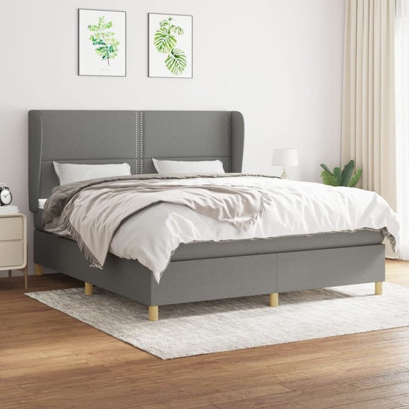 vidaXL Boxspringbett mit Matratze Dunkelgrau 180x200 cm Stoff