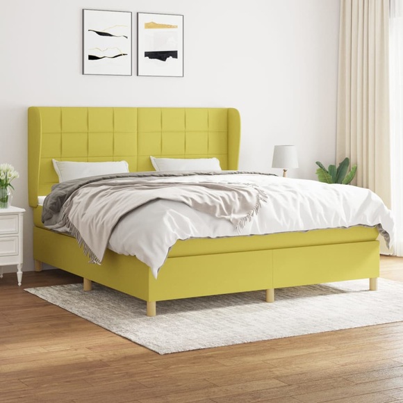 vidaXL Boxspringbett mit Matratze Grün 180x200 cm Stoff