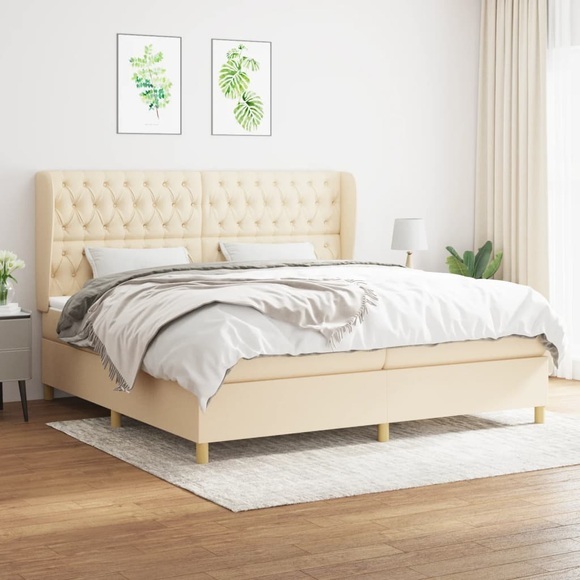 vidaXL Boxspringbett mit Matratze Creme 200x200 cm Stoff
