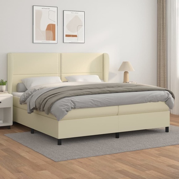 vidaXL Boxspringbett mit Matratze Creme 200x200 cm Kunstleder