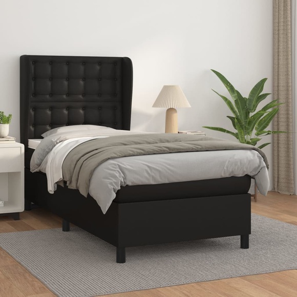 vidaXL Boxspringbett mit Matratze Schwarz 100x200 cm Kunstleder