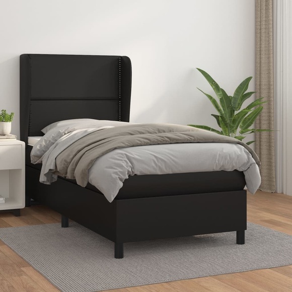 vidaXL Boxspringbett mit Matratze Schwarz 100x200 cm Kunstleder