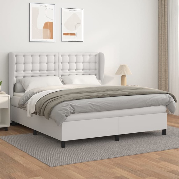 vidaXL Boxspringbett mit Matratze Weiß 160x200 cm Kunstleder