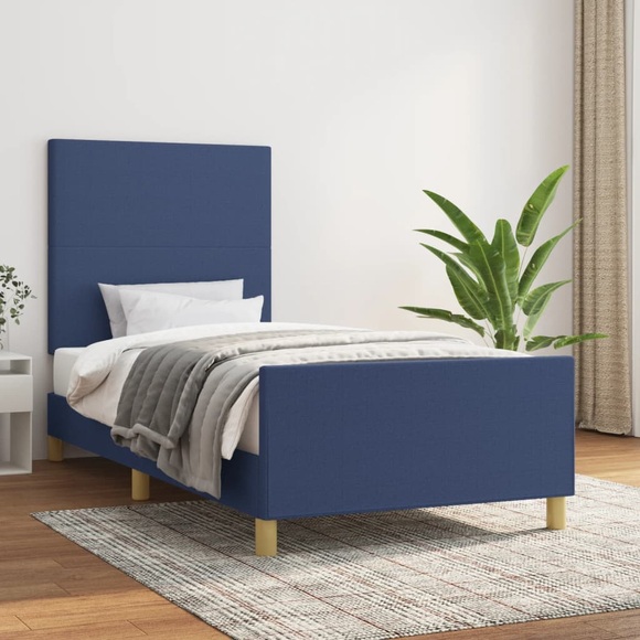 vidaXL Bettgestell mit Kopfteil Blau 90x200 cm Stoff