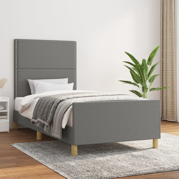 vidaXL Bettgestell mit Kopfteil Dunkelgrau 100x200 cm Stoff