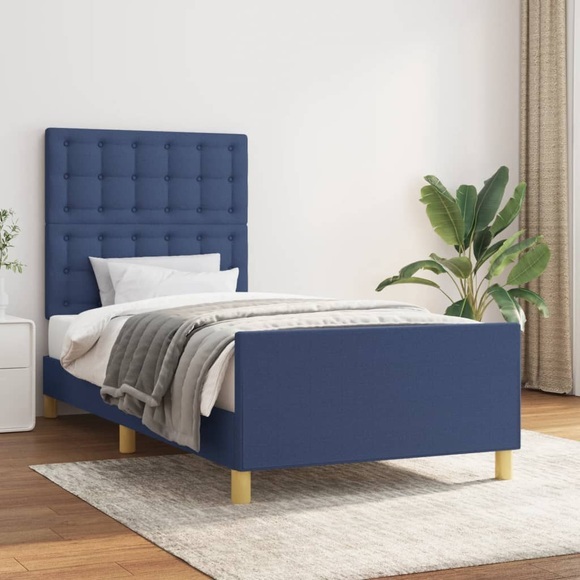 vidaXL Bettgestell mit Kopfteil Blau 100x200 cm Stoff