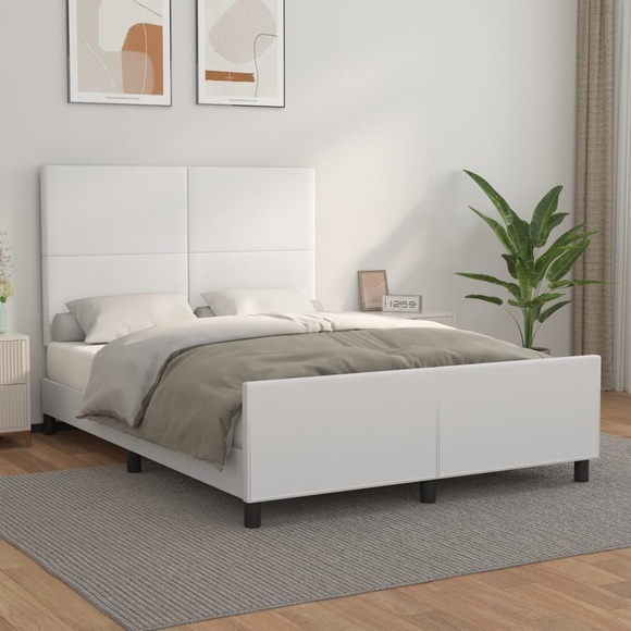 vidaXL Bettgestell mit Kopfteil Weiß 140x190 cm Kunstleder
