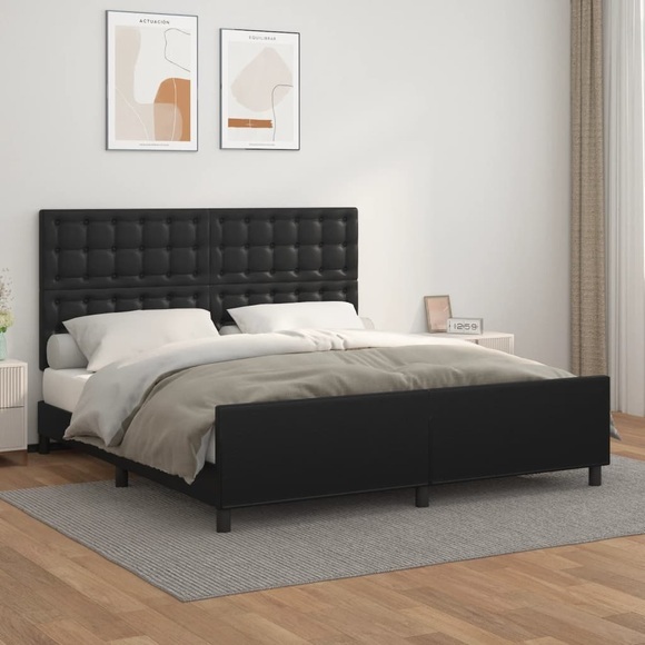 vidaXL Bettgestell mit Kopfteil Schwarz 180x200 cm Kunstleder