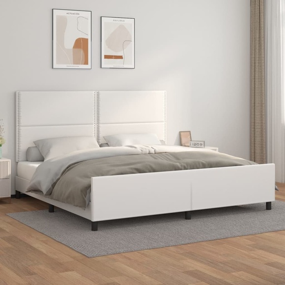 vidaXL Bettgestell mit Kopfteil Weiß 200x200 cm Kunstleder