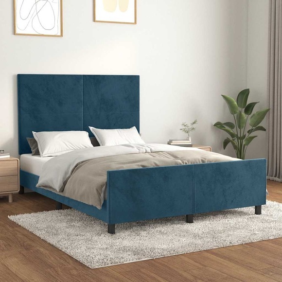 vidaXL Bettgestell mit Kopfteil Dunkelblau 140x190 cm Samt