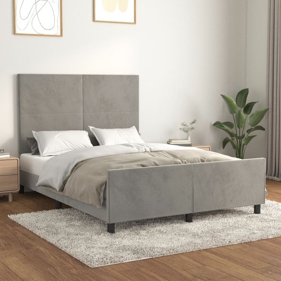 vidaXL Bettgestell mit Kopfteil Hellgrau 140x200 cm Samt