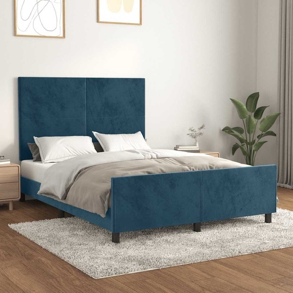 vidaXL Bettgestell mit Kopfteil Dunkelblau 140x200 cm Samt